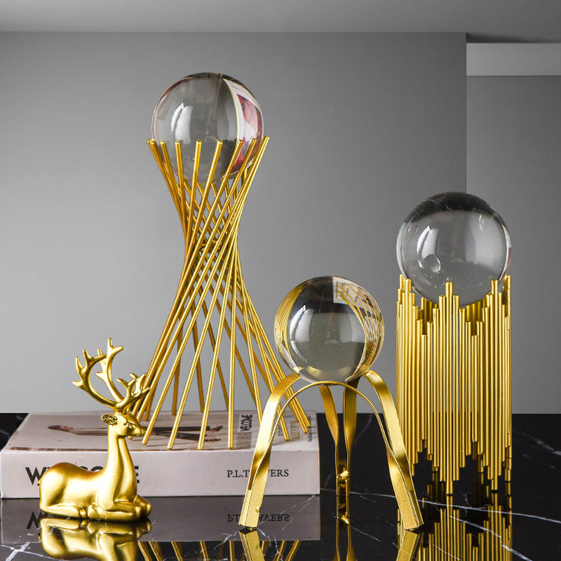 Golden Luxury Modern Metal Crystal Ball Ornament - MalloryAndHolland